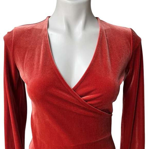 Madewell Rusty Orange Long Sleeve Velvet Wrap Bodysuit, Sz S - Picture 9 of 15